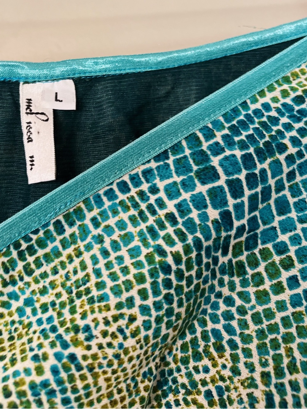 Vintage Y2K Mesh Print Midi Skirt Blue Green Lace Hem Fairycore Size L - Picture 3 of 7